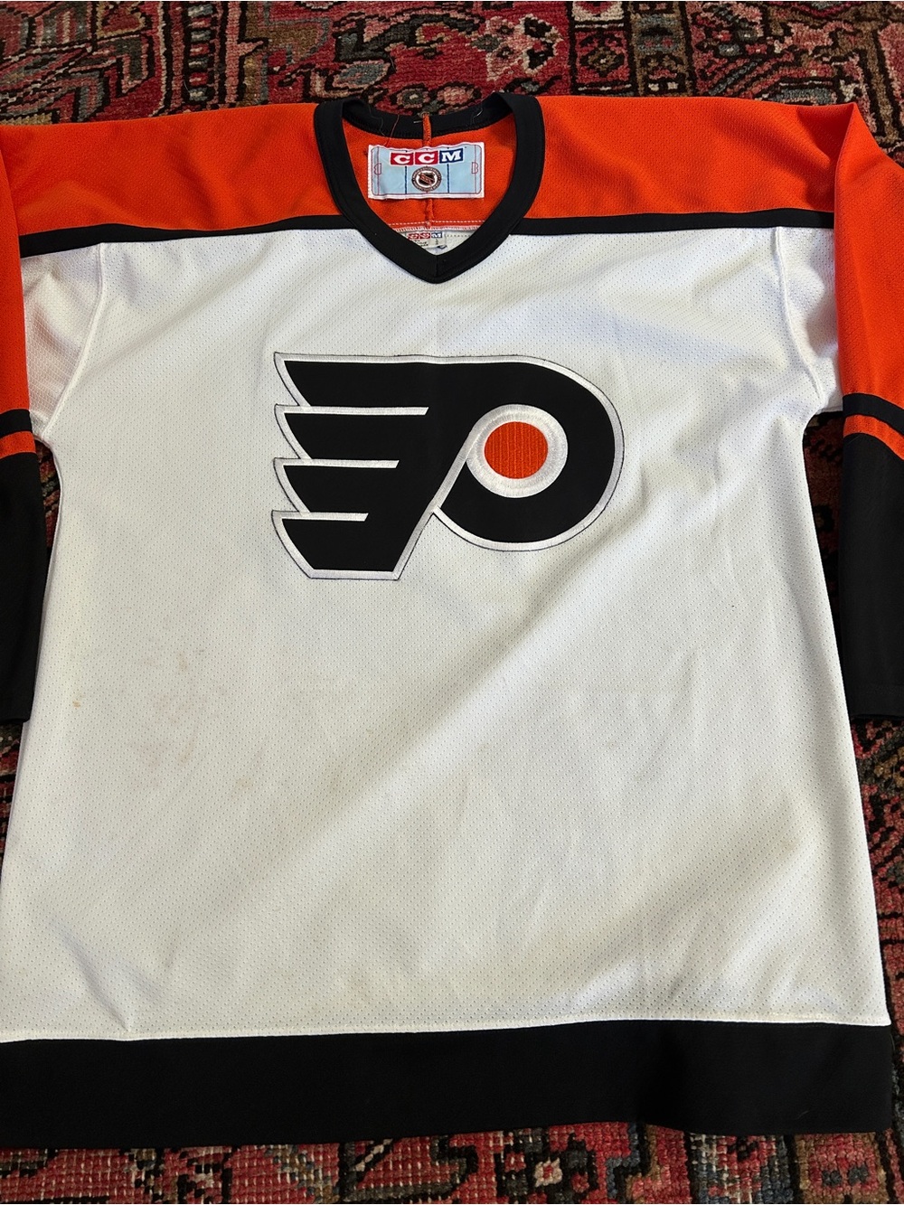 Vintage 90s CCM White, Orange, & Black Philadelphia Flyers Hockey Jersey